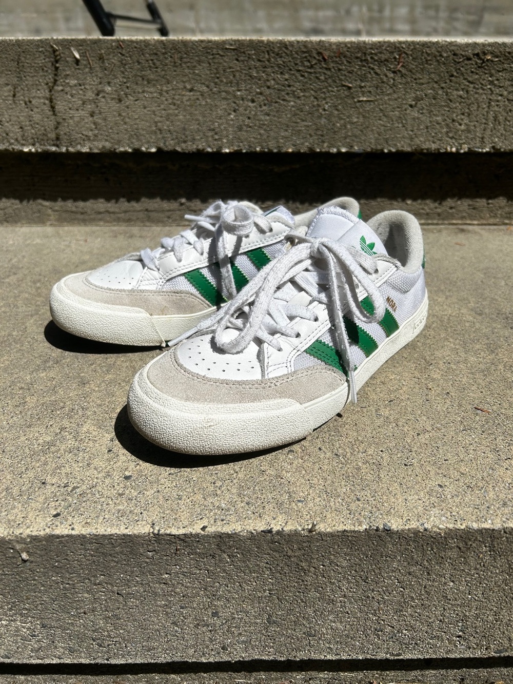 adidas Nora White Low-Top Sneakers with Green Stripes